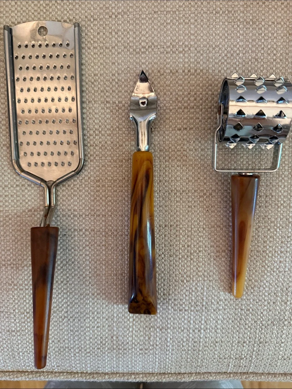Vintage butterscotch Bakelite kitchen tools - Grater- Opener - Meat Tenderizer